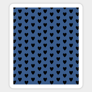 Black Hearts, Polka Dots, Pattern on Blue Sticker